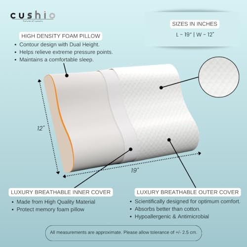 CUSHIO Cervical Memory Foam Pillow | Contour Memory Foam Orthopedic Pillow for Neck & Shoulder Pain Relief with Dual Height - Removable Zipper Cover (Standard Size 19"x12") - Image 3