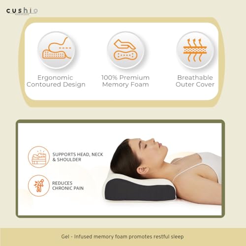 CUSHIO Cervical Memory Foam Pillow | Contour Memory Foam Orthopedic Pillow for Neck & Shoulder Pain Relief with Dual Height - Removable Zipper Cover (Standard Size 19"x12") - Image 5