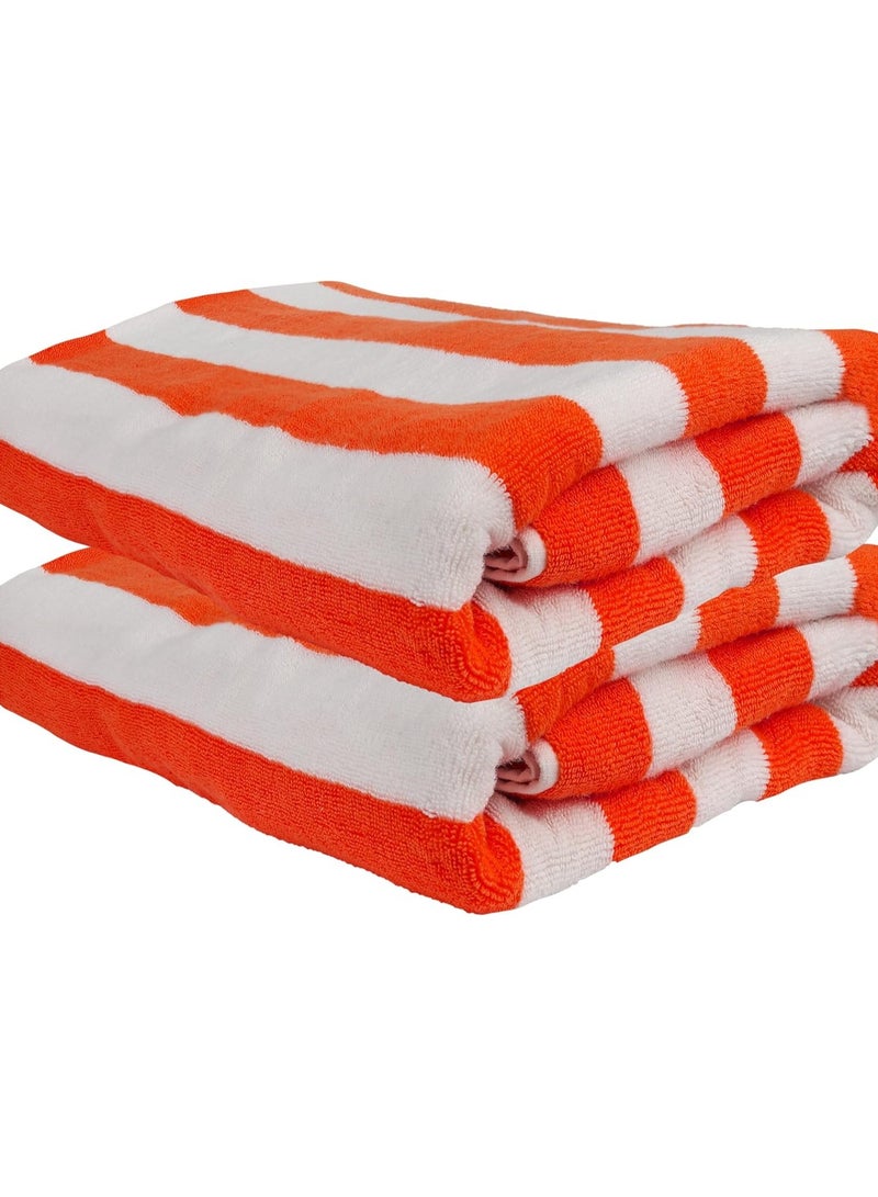 COMFY SOFT HOTEL QUALITY SET OF 2 BEACH TOWEL ORANGE & WHITE - Image 1