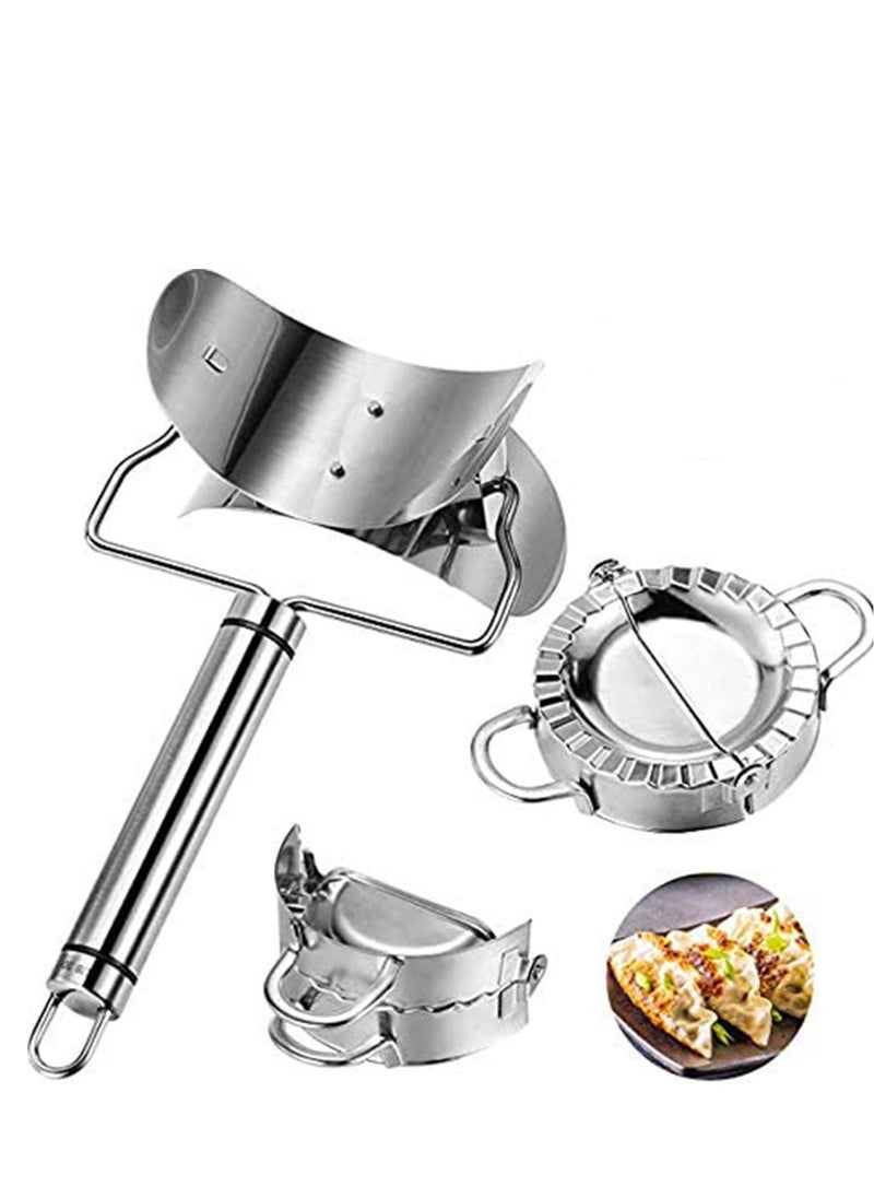 SYOSI Dumpling maker 3 Pieces 9.5 cm Stainless Steel, moulds Chinese Cutter Pie Ravioli Empanadas Press Mold Kitchen Accessories dough  - Image 1