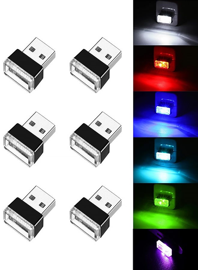 6 PCS USB LED Car Interior Atmosphere Lamp, Portable Mini LED Night Light, Plug-in USB Interface Trunk Ambient Lighting Kit, Universal Interior Accessories for Most Vehicles (6 Color) - Image 1
