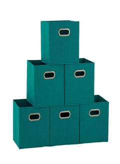 Household Essentials Household Essentials 83-1 Foldable Fabric Storage Bins | Set of 6 Cubby Cubes with Handles | Aqua  - Image 1