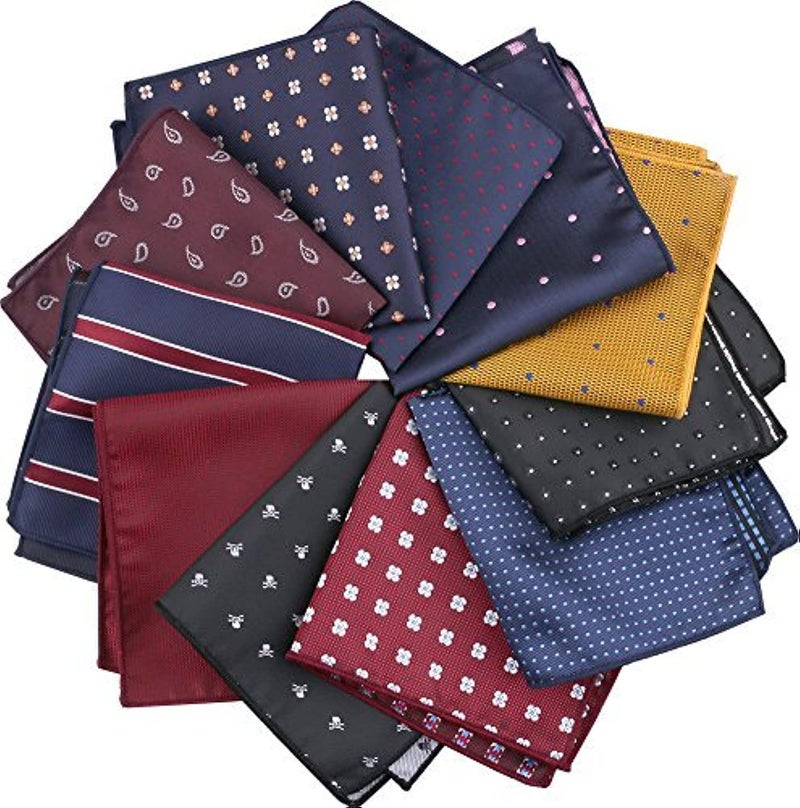 driew 11 Pcs Men Suit Pocket Square Handkerchiefs with Assorted Pattern - Image 1