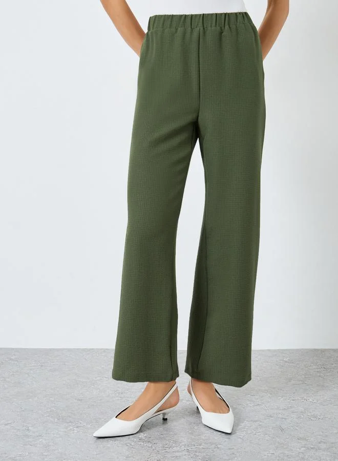 Take Two  Solid Textured Elastic Waist Straight Leg Pants for Women | Best Price UAE
