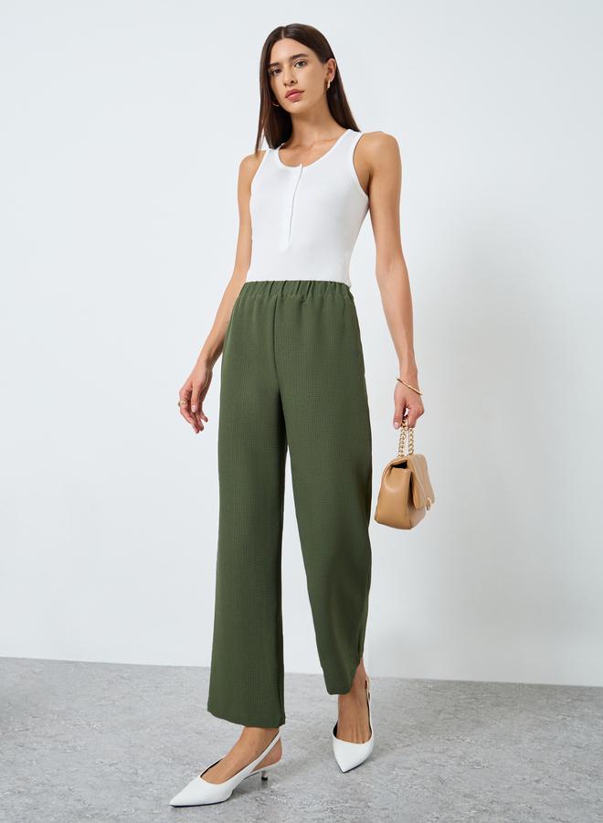 Take Two Solid Textured Elastic Waist Straight Leg Pants - Image 2