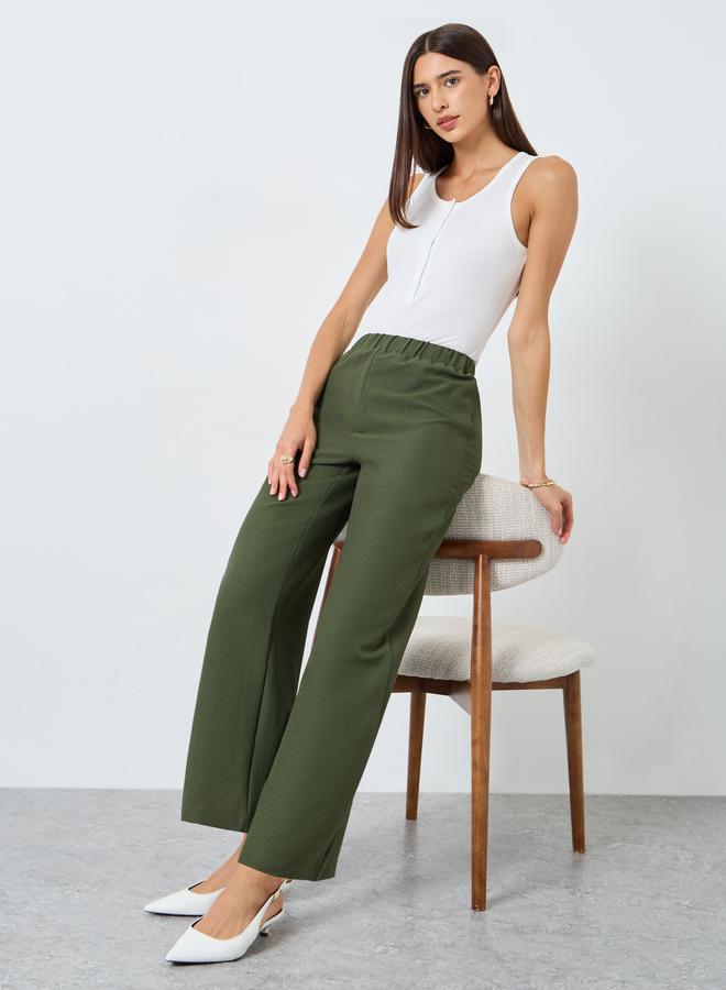 Take Two Solid Textured Elastic Waist Straight Leg Pants - Image 1