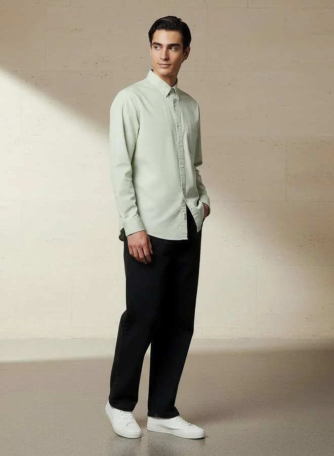 لي كوبر Lee Cooper Men Regular Fit Collared Long Sleeve Shirt