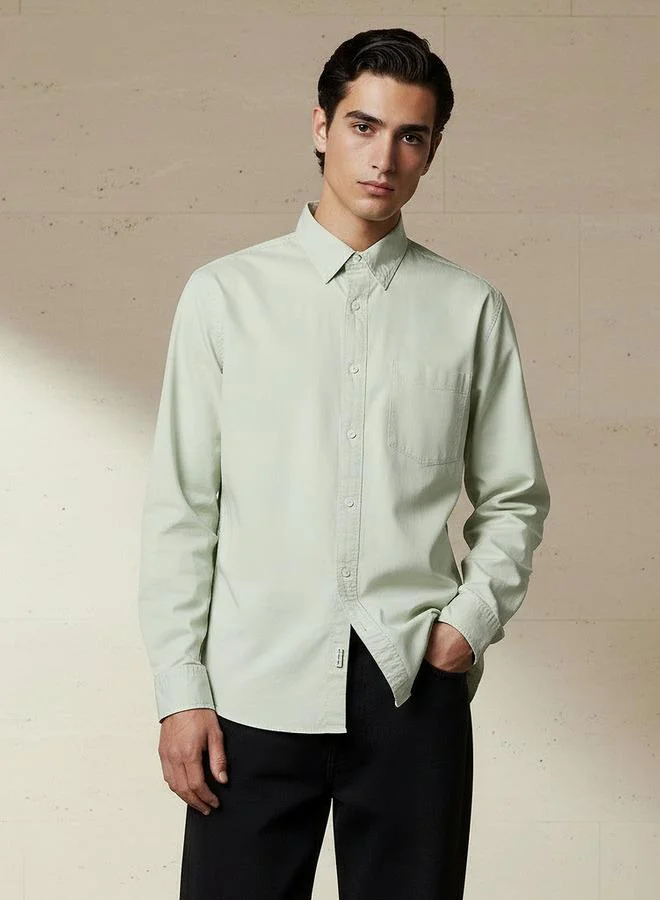 لي كوبر Lee Cooper Men Regular Fit Collared Long Sleeve Shirt