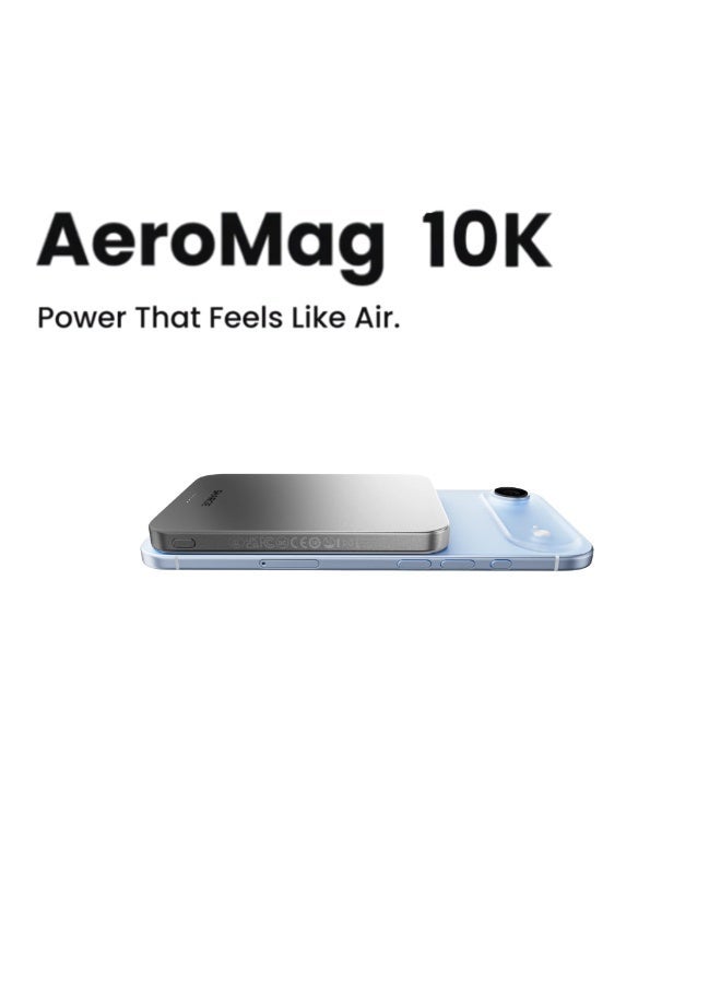 شارج شاحن متنقل SHARGE AeroMag بسعة 10000 مللي أمبير في الساعة، يدعم الشحن اللاسلكي المغناطيسي Qi2 (بقدرة 15 واط) والشحن السلكي السريع عبر منفذ USB-C PD (بقدرة 20 واط)؛ متوافق مع هواتف iPhone والأجهزة الداعمة لتقنية MagSafe - اللون الأسود. - Image 4