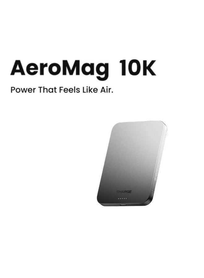 شارج شاحن متنقل SHARGE AeroMag بسعة 10000 مللي أمبير في الساعة، يدعم الشحن اللاسلكي المغناطيسي Qi2 (بقدرة 15 واط) والشحن السلكي السريع عبر منفذ USB-C PD (بقدرة 20 واط)؛ متوافق مع هواتف iPhone والأجهزة الداعمة لتقنية MagSafe - اللون الأسود. - Image 2
