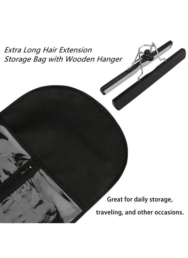 Messen Messen 2 PCS Extra Long Hair Extension Storage Bag with Hair Extension Hanger Dust-Proof Wigs Hairpieces Storage Bag Strong Holder Waterproof Portable Suit with Transparent Zip Up Closure (Black)  - Image 4