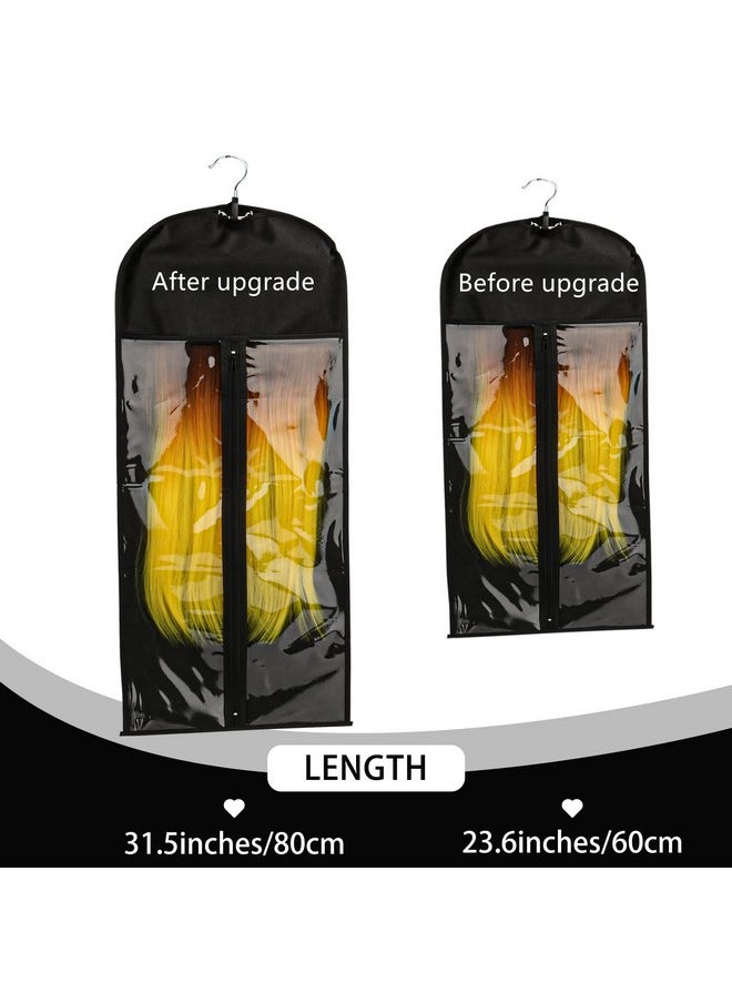 Messen Messen 2 PCS Extra Long Hair Extension Storage Bag with Hair Extension Hanger Dust-Proof Wigs Hairpieces Storage Bag Strong Holder Waterproof Portable Suit with Transparent Zip Up Closure (Black)  - Image 3