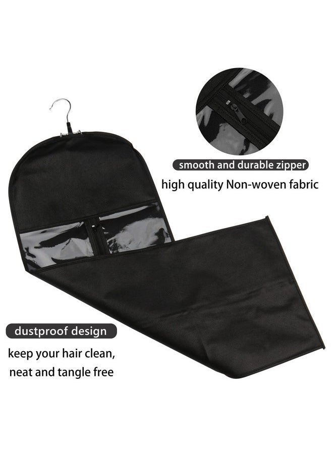 Messen Messen 2 PCS Extra Long Hair Extension Storage Bag with Hair Extension Hanger Dust-Proof Wigs Hairpieces Storage Bag Strong Holder Waterproof Portable Suit with Transparent Zip Up Closure (Black)  - Image 5