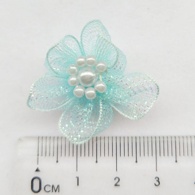 Chenkou Craft Mix Lots 40pcs 28mm Organza Ribbon Flowers Bows w/Beads Appliques Wedding Craft (Organza Flower(A0020)) - Image 4