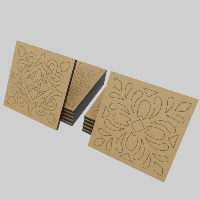 PICRAZEE DIY Engineered Pine MDF Pre-Marked 12 Square Plates (2 Designs 6 pcs Each) Size 4x4 inch and 5.5 mm Thickness– Ideal for Art and Craft, Resin Art, Decoupage, and DIY Projects - Image 5