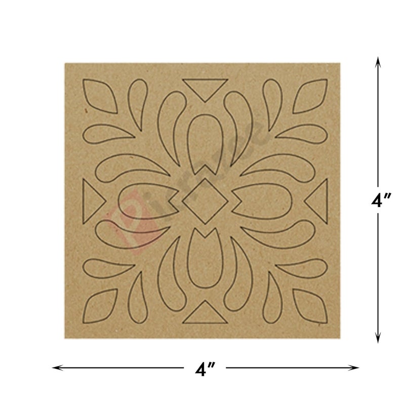 PICRAZEE DIY Engineered Pine MDF Pre-Marked 12 Square Plates (2 Designs 6 pcs Each) Size 4x4 inch and 5.5 mm Thickness– Ideal for Art and Craft, Resin Art, Decoupage, and DIY Projects - Image 3