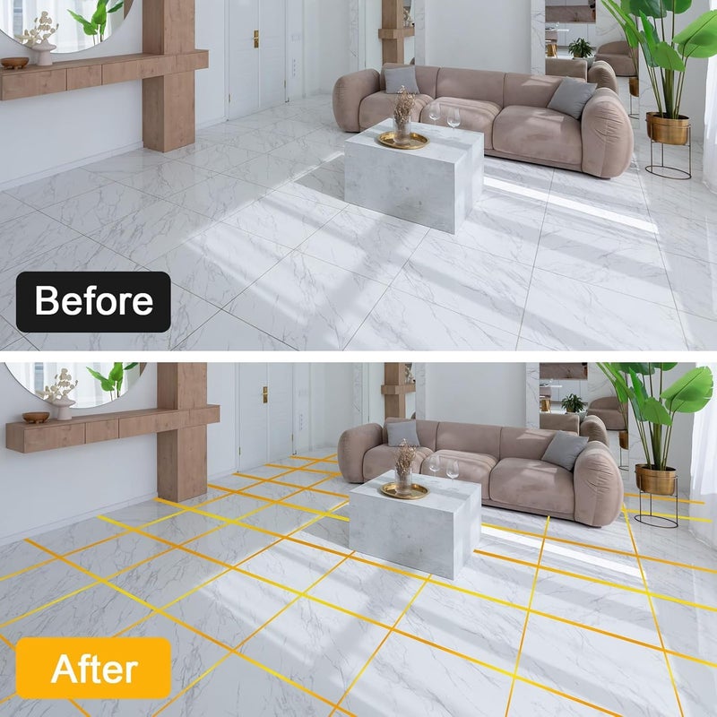 MOCOCO Golden Tape (2CM x 5M) - Self-Adhesive Tiles Gap Foil Line Border Tape| Mirror Finish| DIY Craft| Decorative Floor Sealing Strip, Seam Sticker, Golden Patti for Home, Wall, Ceiling & Cabinet. - Image 5