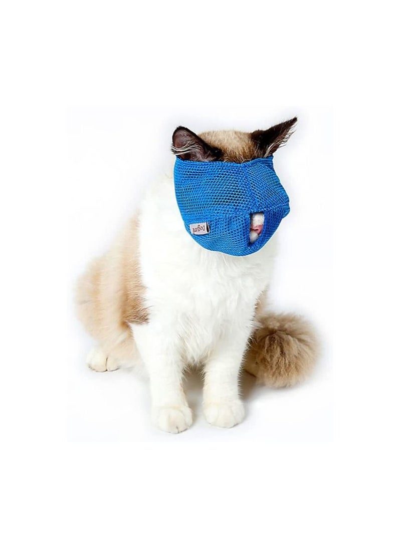 Altheqa Breathable with Adjustable Mesh Muzzles Prevent Cats from Scratches and Anti Biting And Anti Meow (Small blue) - Image 1