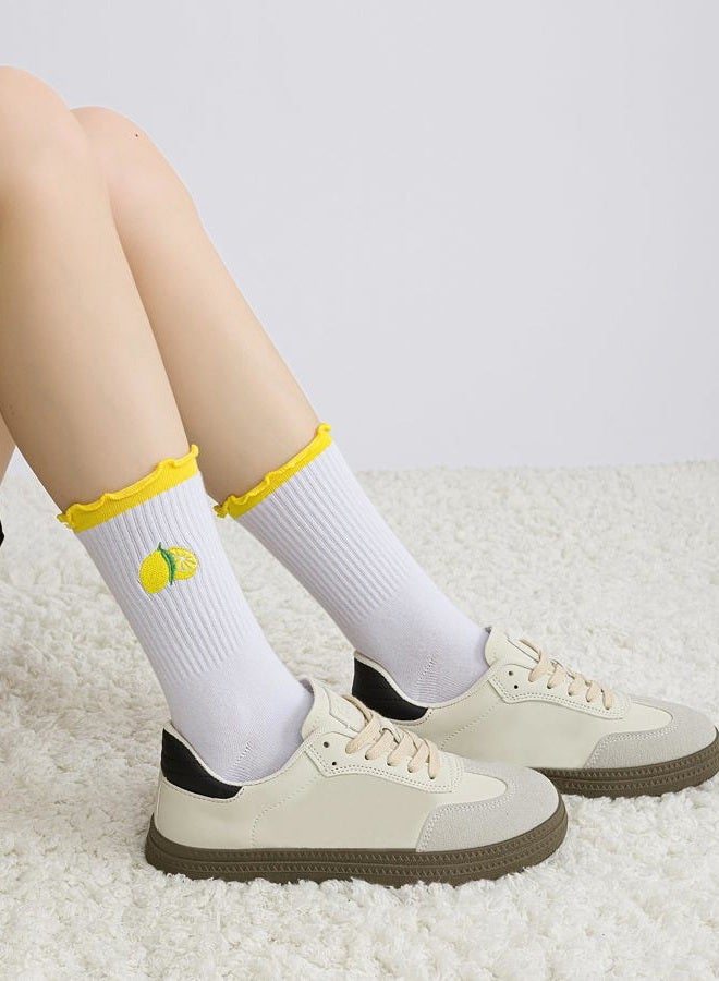 Yawlsow Pilates Grip Socks for Women Yoga Grippy Socks Cute Barre Non Skid Athletic Crew Sticky Sock Workout Hospital, 2 Pack-cherry & Yellow, One size - Image 4