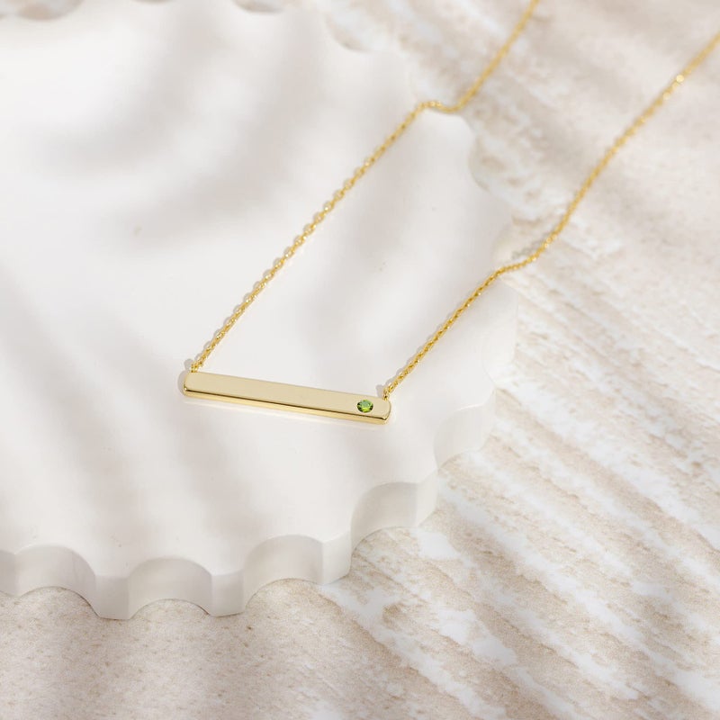 PAVOI 14K Gold Plated Crystal Birthstone Bar Necklace | Dainty Necklace | Gold Necklaces for Women | August, Peridot - Image 3