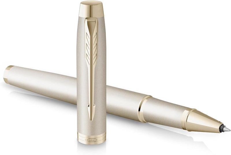 PARKER Im Monochrome Rollerball Pen Champagne Finish And Trims Fine Point Black Ink Gift Box - Image 1