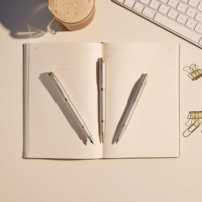 PARKER Im Monochrome Rollerball Pen Champagne Finish And Trims Fine Point Black Ink Gift Box - Image 4