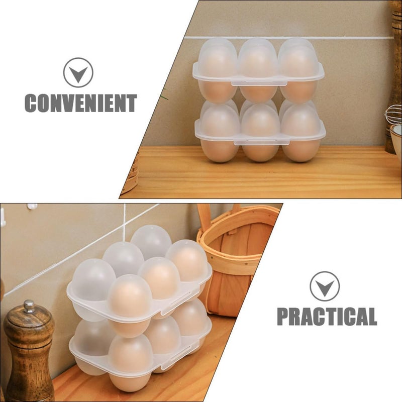 POPETPOP 2pcs Household Egg Storage Box with Lid 6-compartment Plastic Refrigerator Egg Organizer Bin Dustproof Saver Container for Kitchen and Fridge - Image 3