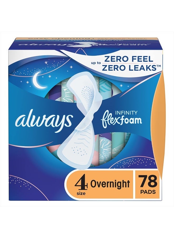 Always Infinity Feminine Pads For Women, Size 4 Overnight Absorbency, Multipack, With Flexfoam, With Wings, Unscented, 26 Count x 3 Packs (78 Count total) - Image 1