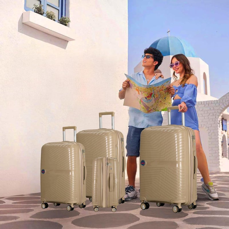 طقم حقائب السفر سولو بي بي ترولي - حقيبة سفر قابلة للتوسيع مع 4 عجلات وسحاب مضاد للسرقة (بيج) - Image 3