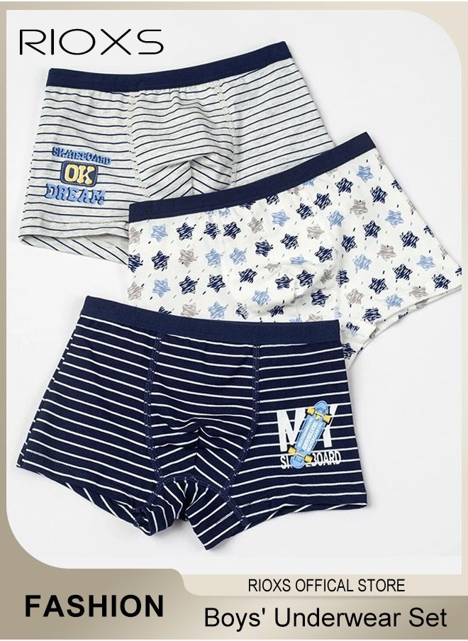 RIOXS - Teen Boys 3 Pack Cotton Brief Underwear Set Printed Briefs Breathable Boxer Underwear For Kids 3-12 Years Comfortable Boys Underpants - Image 1