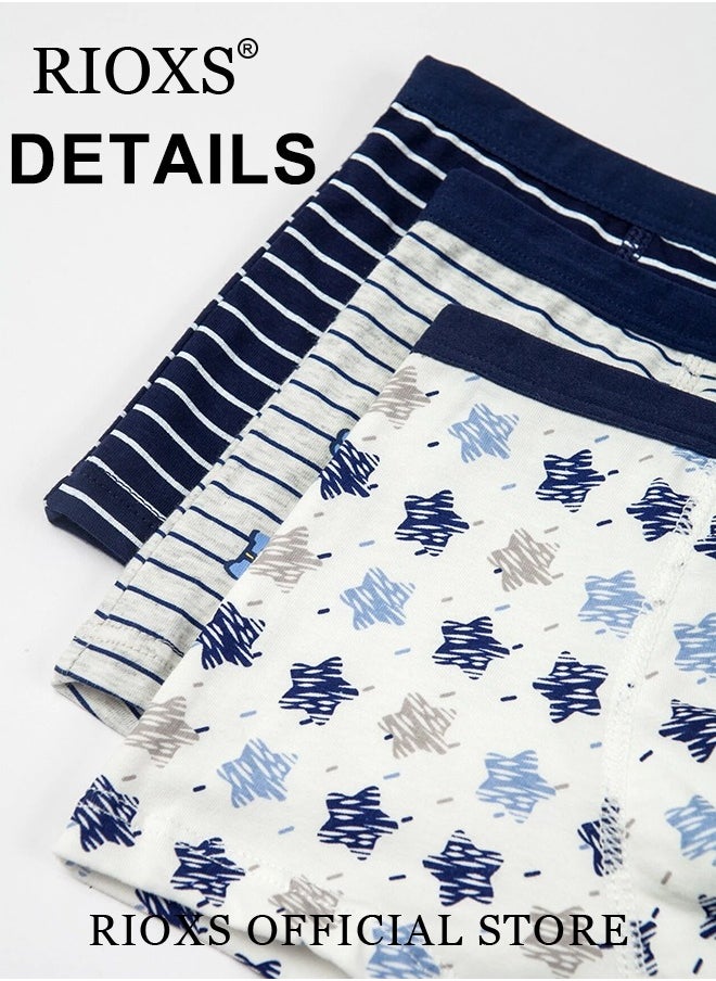 RIOXS - Teen Boys 3 Pack Cotton Brief Underwear Set Printed Briefs Breathable Boxer Underwear For Kids 3-12 Years Comfortable Boys Underpants - Image 1