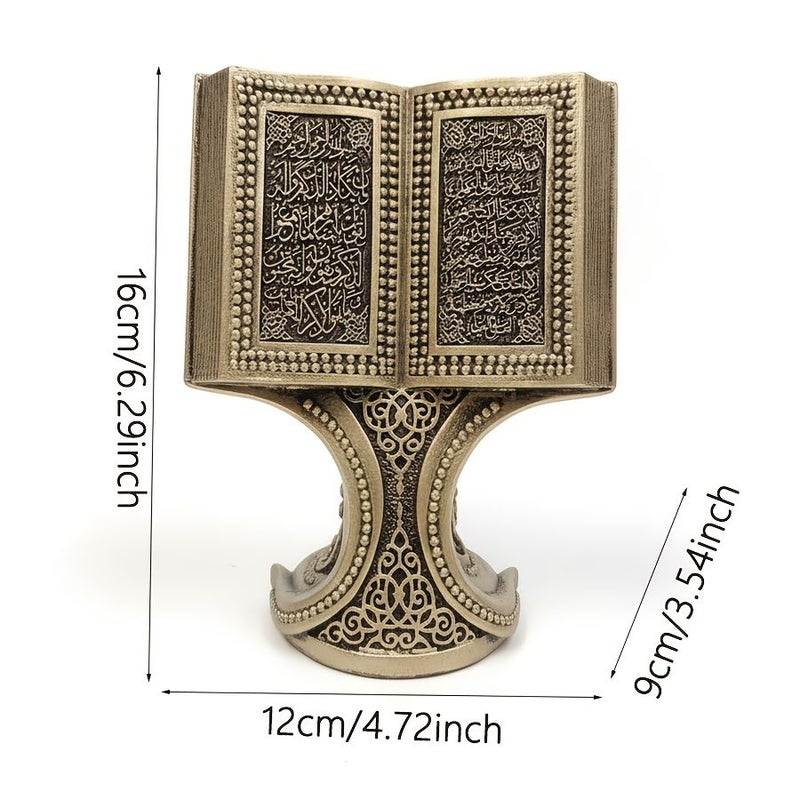 Elegant Gold Resin Quran Book Ornament With Base Vintage Home Decor Sculpture Unique Desktop Artwork Display Piece For Art Lovers - Image 5