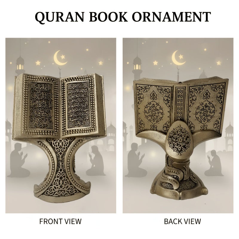 Elegant Gold Resin Quran Book Ornament With Base Vintage Home Decor Sculpture Unique Desktop Artwork Display Piece For Art Lovers - Image 4