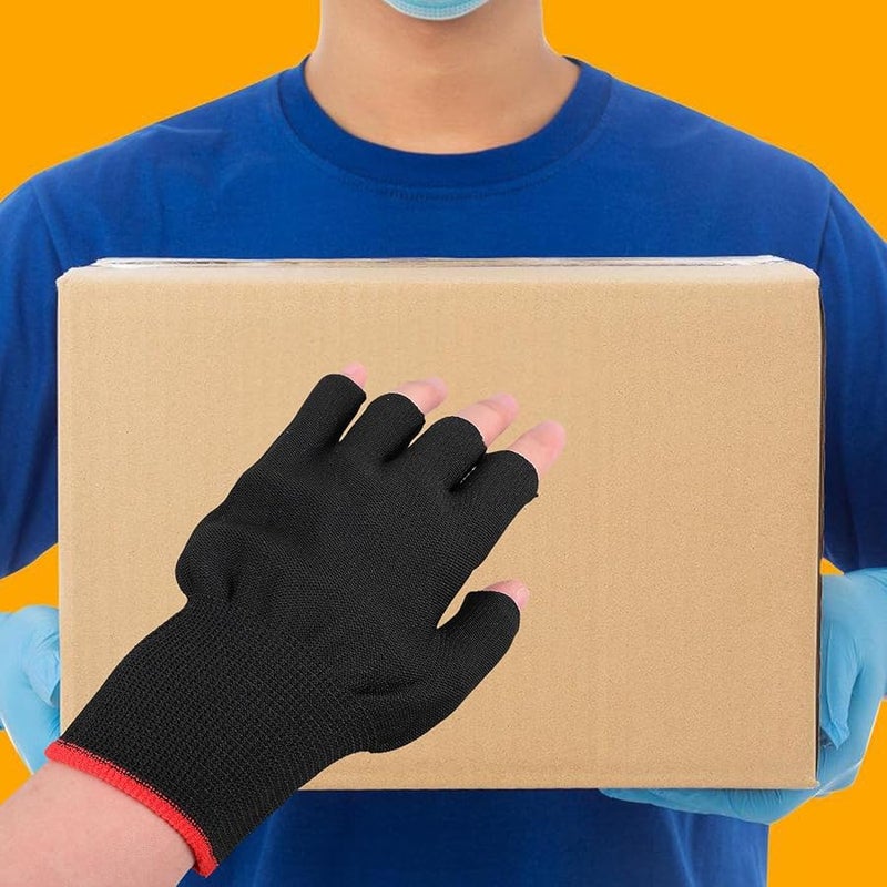 2 قطعة قفازات عمل بدون أصابع من النايلون الأسود المضاد للانزلاق لمستودع البريد والمهام الشاقة - Image 4