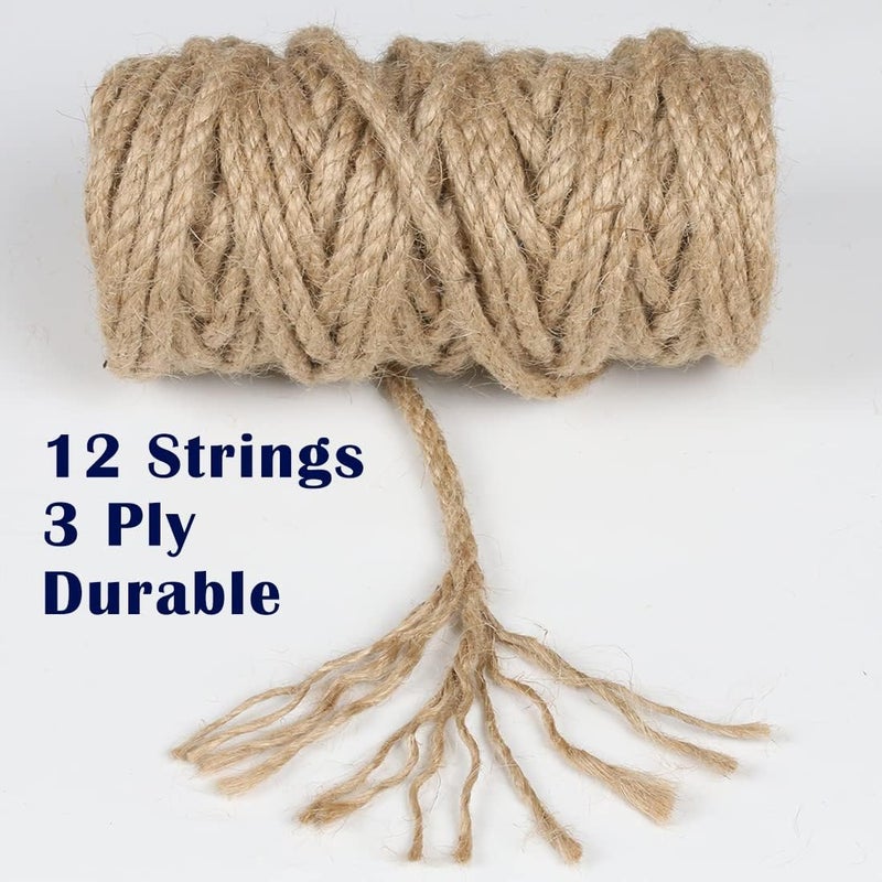 PH PERKHOMY PerkHomy 4mm Jute Rope 120 Feet Twisted Heavy Duty and Thick Twine Rope for Cat Scratcher Scratching Post Tree Craft Projects Gardening Home Decoration Packing Bundling (120FT * 4mm) - Image 2