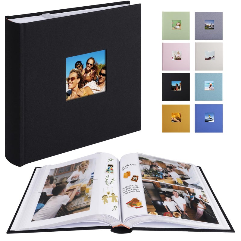 1DOT2 Photo Album with Writing Space 50 Pages 4x6 Photos Hold 200 or 5x7 Pictures Hold 100  Linen Cover Small Photo Book Albums with Memo for Anniversary Wedding Baby (Black) - Image 1