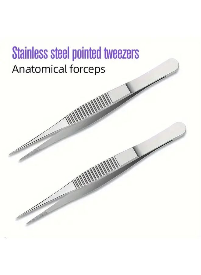5 5 Inch Thickened Stainless Steel Toothed Tweezers With Anatomical Tip Anti Slip - Image 2
