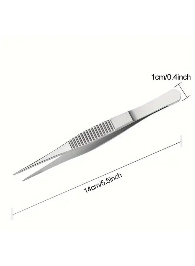 5 5 Inch Thickened Stainless Steel Toothed Tweezers With Anatomical Tip Anti Slip - Image 1