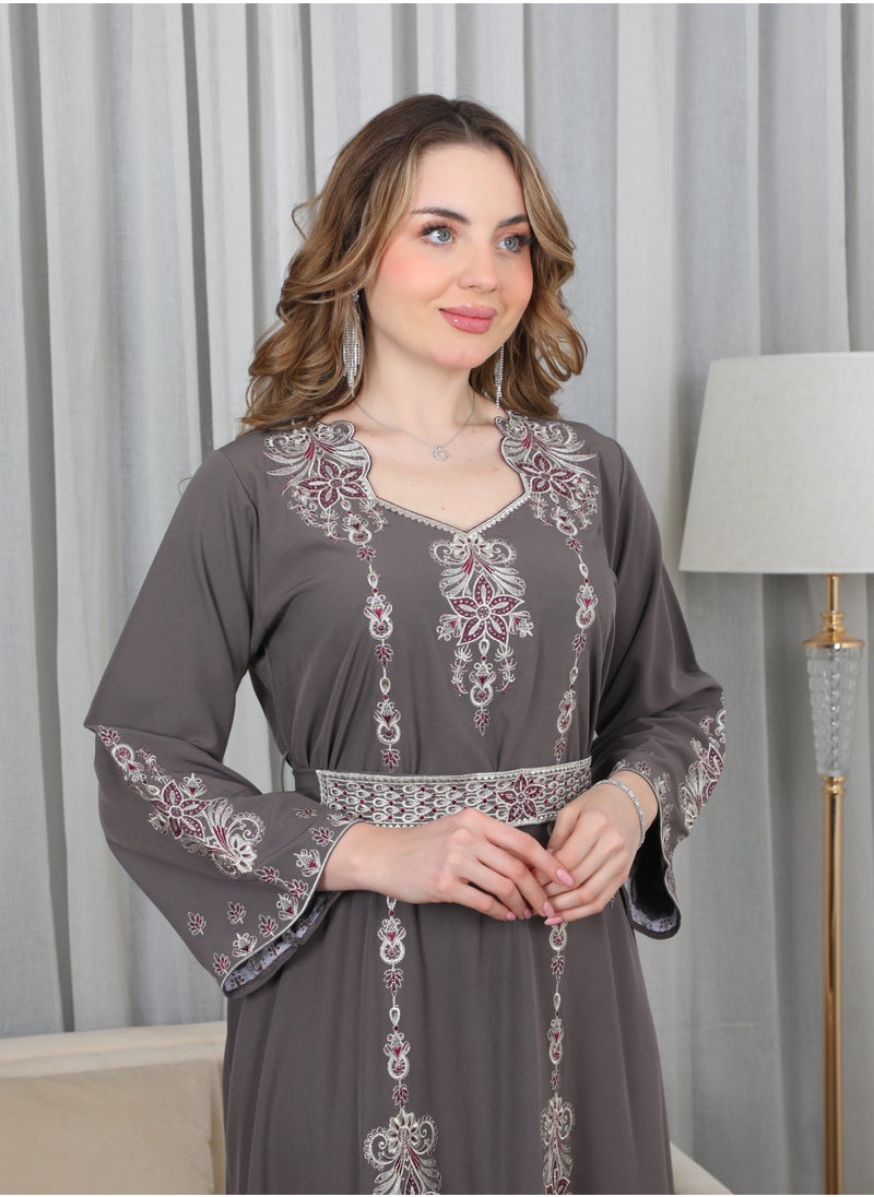Bint Al Bilad Bint Al Bilad Women's Summer Long Luxury Jalabiya | Full-Length Kaftan Dress for Ramadan, Eid Ul Fitr, Wedding, Special Occasions | Embroidered Saudi Abaya | Modest Islamic Clothing  - Image 2