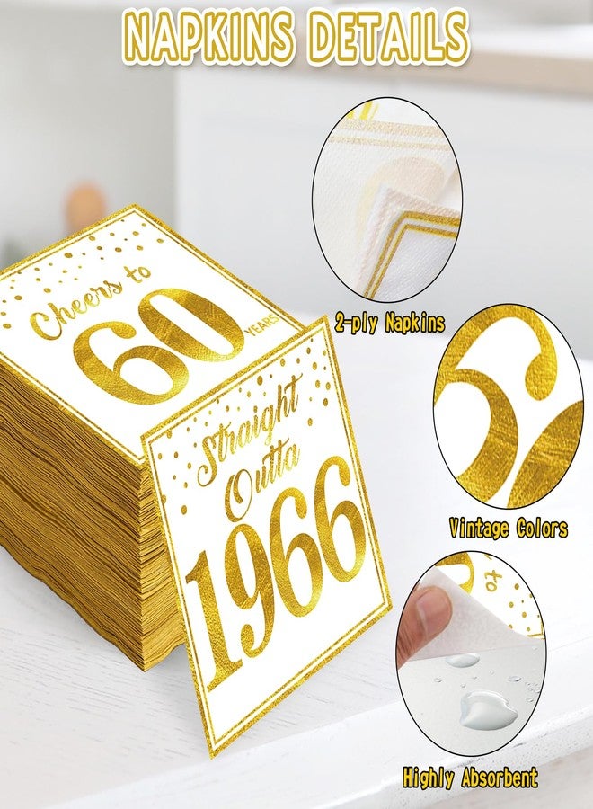 Uiorgui 60th Birthday Napkins, 50PCS White Gold 1966 60th Birthday Decorations for Men Woman Cheers to 60 Years Straight Outta 1966 Anniversary Party Cocktail Napkins Disposable, 6.5x6.5 Inches - Image 3