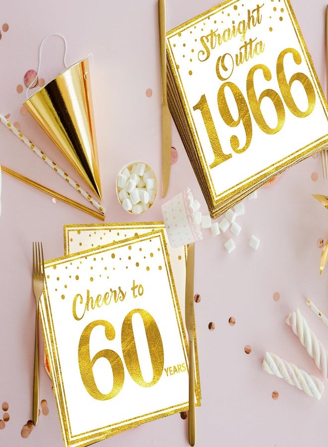 Uiorgui 60th Birthday Napkins, 50PCS White Gold 1966 60th Birthday Decorations for Men Woman Cheers to 60 Years Straight Outta 1966 Anniversary Party Cocktail Napkins Disposable, 6.5x6.5 Inches - Image 4