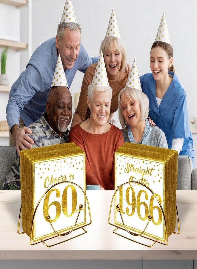 Uiorgui 60th Birthday Napkins, 50PCS White Gold 1966 60th Birthday Decorations for Men Woman Cheers to 60 Years Straight Outta 1966 Anniversary Party Cocktail Napkins Disposable, 6.5x6.5 Inches - Image 5