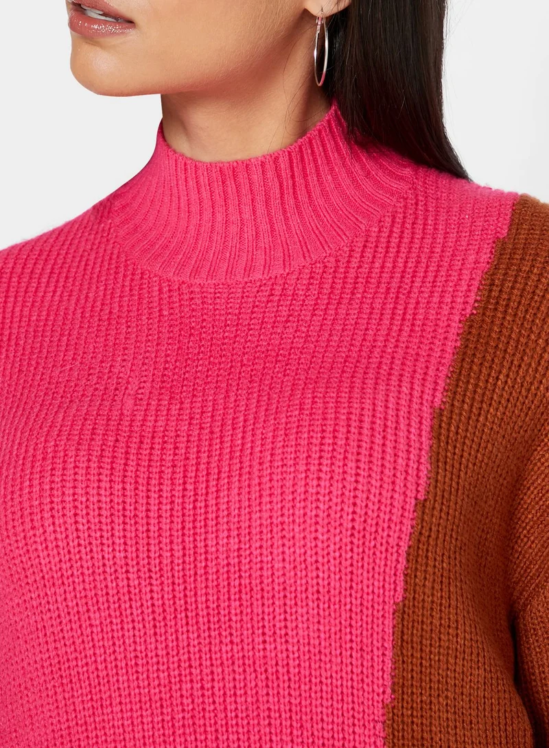 The Fifth Fiction  Colorblock Side Split Sweater