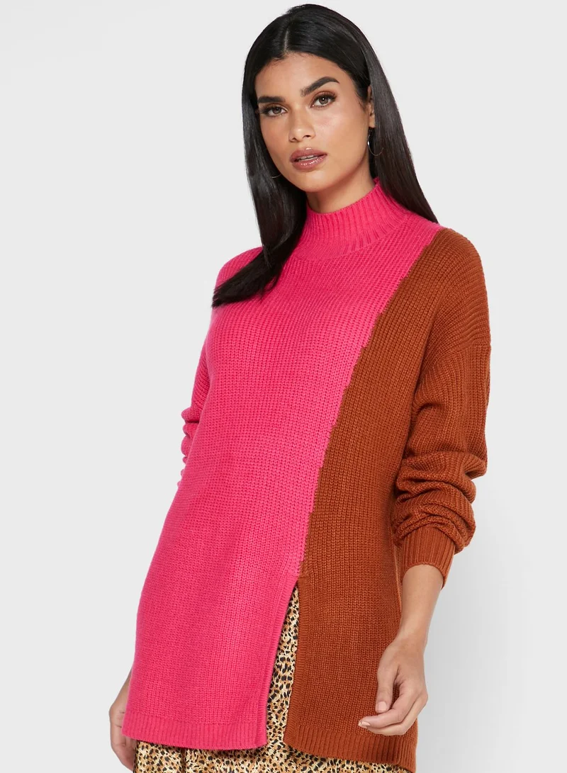 The Fifth Fiction  Colorblock Side Split Sweater