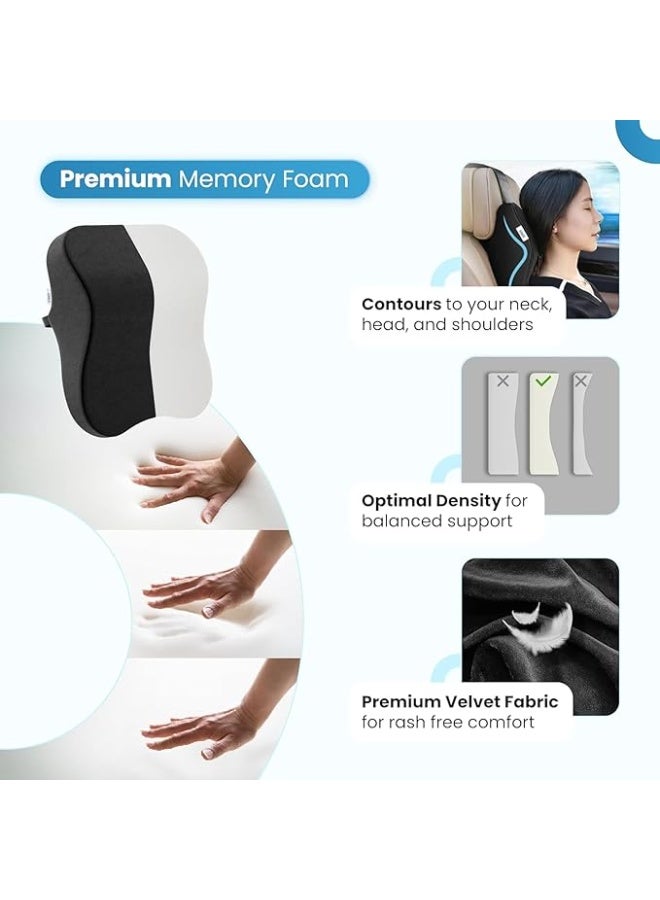 Memory Foam Car Neck Rest Pillow for Headrest & Cervical Support - 1 Pack, Black - Image 2