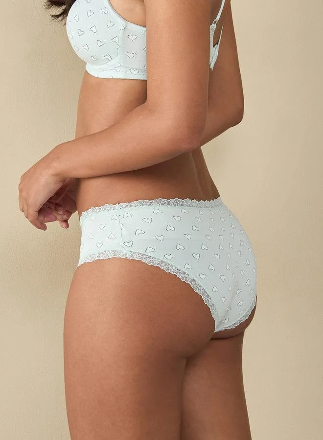 Splash FAV All-Over Heart Print Bikini Briefs with Lace Detail