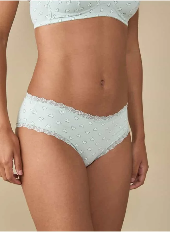 FAV All-Over Heart Print Bikini Briefs with Lace Detail