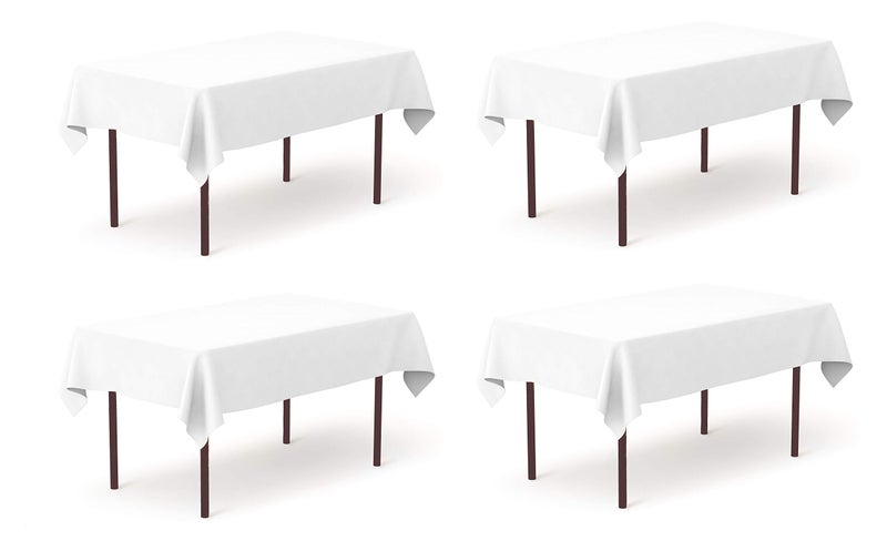 POMP PUPER WHITE 60 "" X 84 "" Poplin Polyester Tablecloth (4 Pack) | تجاعيد + وصمة عار مقاومة سهلة العناية النسيج الممتاز | يناسب طاولة المستطيل 5 أقدام - Image 1