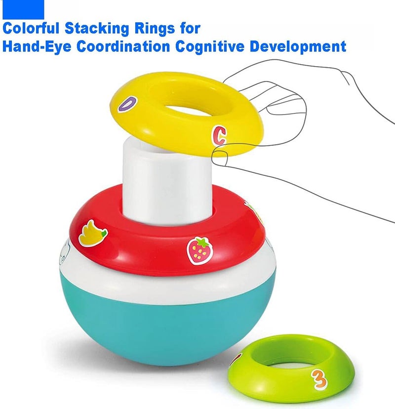 HOLA Stacking Rings Baby Toy with Unicorn Topper, Roly Poly Wobbler Toddler Toys with Rattle Sound, Early Educational Developmental Montessori Toy for Kid 3-6 6-9 9-12 Months, 1 2 3 Year Old - Image 2
