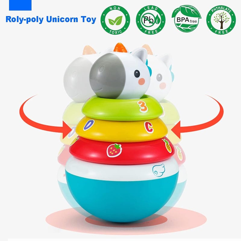 HOLA Stacking Rings Baby Toy with Unicorn Topper, Roly Poly Wobbler Toddler Toys with Rattle Sound, Early Educational Developmental Montessori Toy for Kid 3-6 6-9 9-12 Months, 1 2 3 Year Old - Image 5